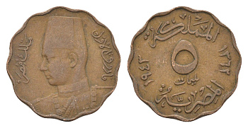 Египет 5 миллим 1943 KM 360 бронза 4659-1014