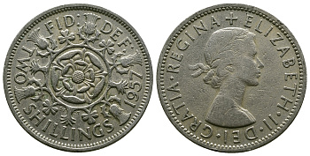 Великобритания 2 шиллинга (флорин) 1957 Елизавета II (1952-2022) KM 906, Spink 4146 медно-никель 4382-115