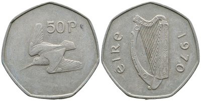 Ирландия 50 пенсов 1970 вальдшнеп KM 24 медно-никель 4110-1032