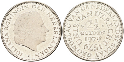 Нидерланды 2 1/2 гульдена 1979 400 лет Утрехтскому союзу, Юлиана (1949-1980) KM 197 никель 4587-1011