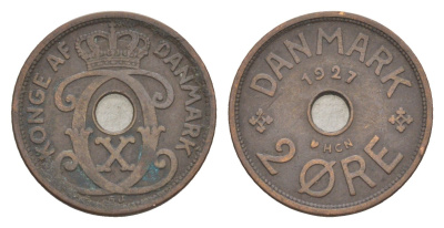 Дания 2 эре 1927 HCN, Кристиан X (1912-1947) KM 827 бронза 4639-721
