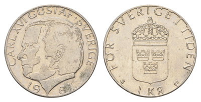 Швеция 1 крона 1981 Карл XVI Густав (1973- ) KM 852 медь плакированная медно-никелем 183-255