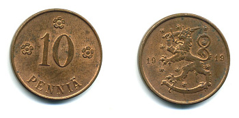 Финляндия 10 пенни 1919 KM 24 медь 37-842