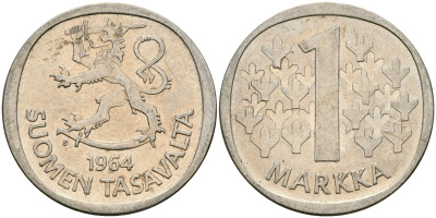 Финляндия 1 марка 1964 S KM 49 серебро 4582-1254