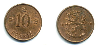 Финляндия 10 пенни 1919 KM 24 медь 37-842