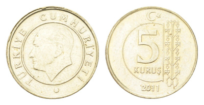 Турция 5 курушей 2011 Кемаль Ататюрк KM 1240 медь цинк никель UNC 4705-948