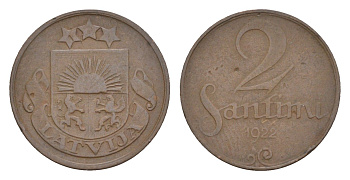 Латвия 2 сантима 1922  KM 2 бронза    4658-1141