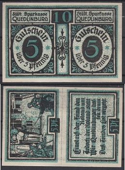 Кведлинбург 10 пфеннигов (5+5 пфеннигов) 1921 Grabowski 1088.1 бумага UNC (пресс) 2193-53-3-2