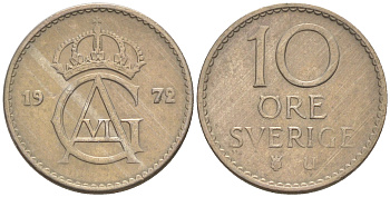 Швеция 10 эре 1972 Густав VI Адольф (1950-1973) KM 835 медно-никель UNC 187-824
