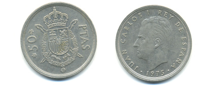 Испания 5 песет 1975 (80) Хуан Карлос I (1975-2014) KM 807 медно-никель 89-811