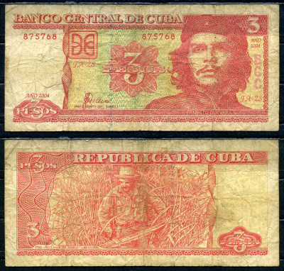 Куба 3 песо 2004 Че Гевара, Че Гевара рубит сахарный тростник Pick 127 a бумага 6294-22-1-2