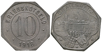 Крайльсхайм (Вюртемберг) 10 пфеннингов 1918 Funck 83.5, Men05 4675.2, Men18 5876.2 железо 4169-1055