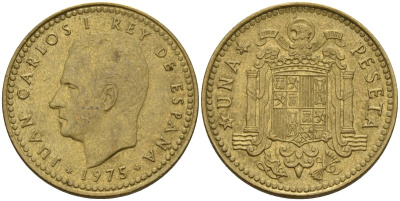 Испания 1 песета 1975 (79) Хуан Карлос I (1975-2014) KM 806 алюминиевая бронза 4604-223