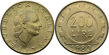 Италия 200 лир 1983 R, шестерня KM 105 алюминиевая бронза 98-153