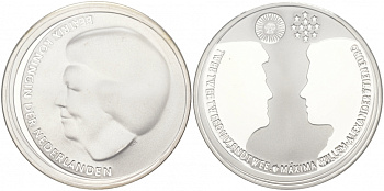 Нидерланды 10 евро 2002 королевская свадьба Виллема-Александра и принцессы Максимы KM 243 серебро PROOF 02-069-23