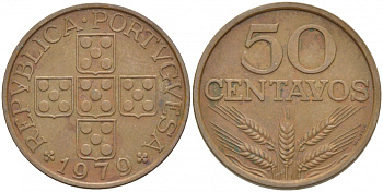 ПОРТУГАЛИЯ 50 СЕНТАВО 1979 KM 596 бронза 3718-447