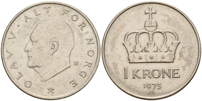 Норвегия 1 крона 1975 Улаф V (1958-1991) KM 419 медно-никель    4601-1037