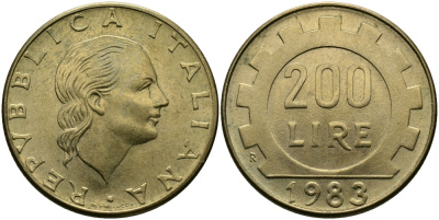 Италия 200 лир 1983 R, шестерня KM 105 алюминиевая бронза 98-153