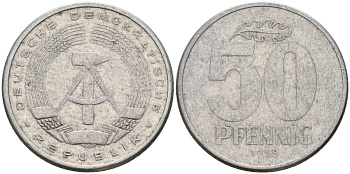 ГДР 50 пфеннигов 1958 A KM 12.1 алюминий 106-1116