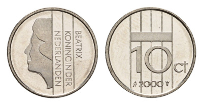 Нидерланды 10 центов 2000 Беатрикс (1980-2013) KM 203 никель PROOF 1515-2325