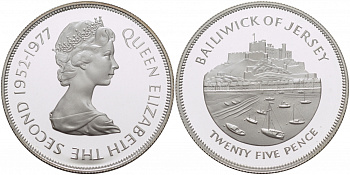 Джерси 25 пенсов 1977 25 лет правления Елизаветы II KM 44а серебро PROOF 1081-9-31