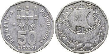 ПОРТУГАЛИЯ 50 ЭСКУДО 1989 KM 636 медно-никель 1515-1511