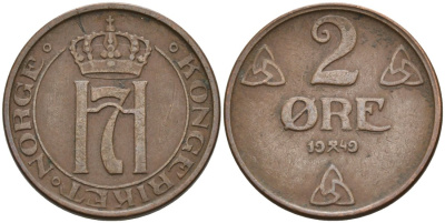 Норвегия 2 эре 1949 Хокон VII (1905-1957) KM 371 бронза 4573-714