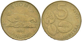 Финляндия 5 марок 1993 M KM 73 алюминиевая бронза 92-116