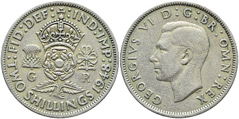 Великобритания 2 шиллинга (флорин) 1948 Георг VI (1936-1952) KM 865, Spink 4102 медно-никель 4394-1034