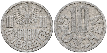 Австрия 10 грошей 1952 KM 2878 алюминий 4142-1021