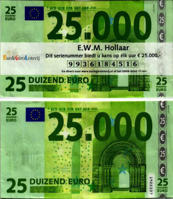 НИДЕРЛАНДЫ ЛОТЕРЕЙНЫЙ БИЛЕТ 2008 E.W.M. HOLLAAR, BANK GIRO LOTERIJ, ЭТОТ БИЛЕТ ДАЁТ ВОЗМОЖНОСТЬ ВЫИГРАТЬ КАЖДЫЙ ЧАС 25000 ЕВРО бумага 7547-49-3
