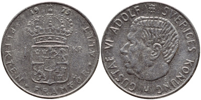 Швеция 1 крона 1973 Густав VI Адольф (1950-1973) KM 826а медь плакированная медно-никелем 4395-236