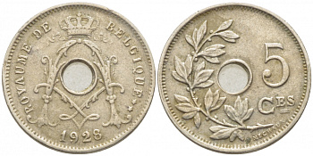 БЕЛЬГИЯ 5 САНТИМОВ 1928 BELGIQUE KM 66 медно-никель 112-245