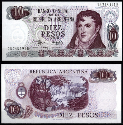 Аргентина 10 песо ND (1970-1973) Pick 289 (6) бумага UNC (пресс) 6280-57-4-1