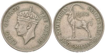 Южная Родезия 2 шиллинга 1952 Георг VI (1936-1952) KM 23 медно-никель 4616-132