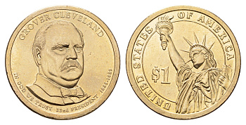 США 1 доллар 2012 P, Президент США - Гровер Кливленд (1885–1889) KM 525 медь с марганцево-латунным покрытием UNC 4624-741