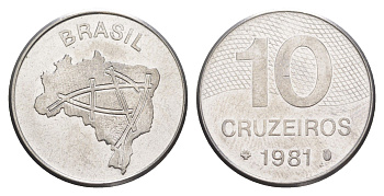 Бразилия 10 крузейро 1981 KM 592.1 нержавеющая сталь UNC 4642-1221