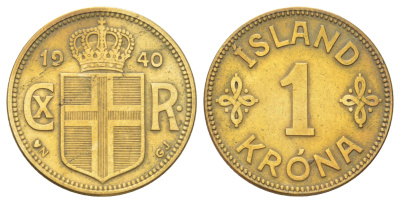 Исландия 1 крона 1940 KM 3.2 алюминиевая бронза 4666-852