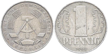 ГДР 1 ПФЕННИГ 1968 А KM 8.1 алюминий 206-1132