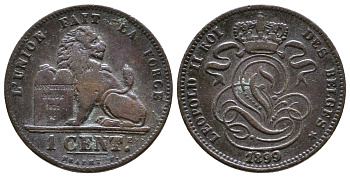 Бельгия 1 сантим 1899 Belges KM 33.1 медь      4608-661