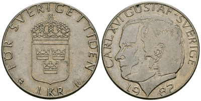 Швеция 1 крона 1982 Карл XVI Густав (1973- ) KM 852a медно-никель 4176-1257