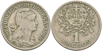ПОРТУГАЛИЯ 1 ЭСКУДО 1928 KM 578 медно-никель 4563-1016