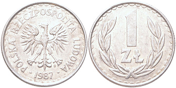 Польша 1 злотый 1987 Y 49.2 алюминий 4122-736