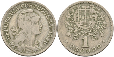 ПОРТУГАЛИЯ 1 ЭСКУДО 1928 KM 578 медно-никель 4563-1016