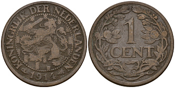 Нидерланды 1 цент 1914  KM 152 бронза    4598-1247
