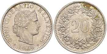 Швейцария 20 раппенов 1976 KM 29a медно-никель 55-947