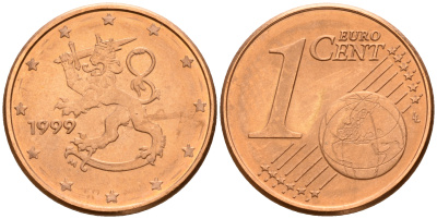 Финляндия 1 евроцент 1999  KM 98 сталь плакированная медью  UNC  4189-212