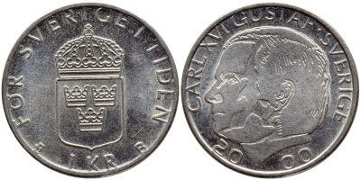 Швеция 1 крона 2000 Карл XVI Густав (1973- ) KM 852а медно-никель 4364-2033