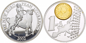 НИДЕРЛАНДЫ МЕДАЛЬ 2002 МОНЕТА НА МЕДАЛИ, СЕРИЯ ПЕРВЫЕ ЕВРОМОНЕТЫ СТРАН ЕВРОСОЮЗА, НИДЕРЛАНДЫ серебрение PROOF 1088-6-42