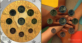 Финляндия евронабор из 8 монет + 2 евро юбилейная 2008 60 лет Декларации прав человека, официальный набор в оригинальном буклете UNC 5-6-2-27